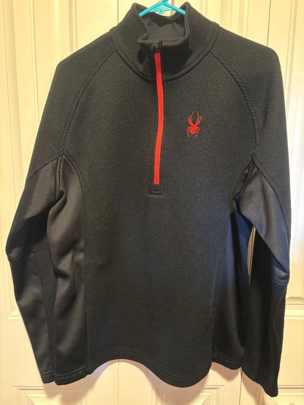 Spyder Men's Outbound 1/4 Zip Pullover Shirt Black Waffle Thermal Size Large